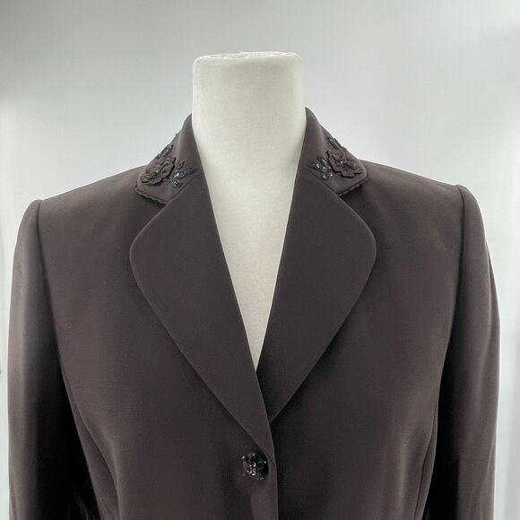 Tahari ASL Brown Beaded Floral Trim Evening Career Dressy Jacket Blazer 8 - Picture 7 of 14